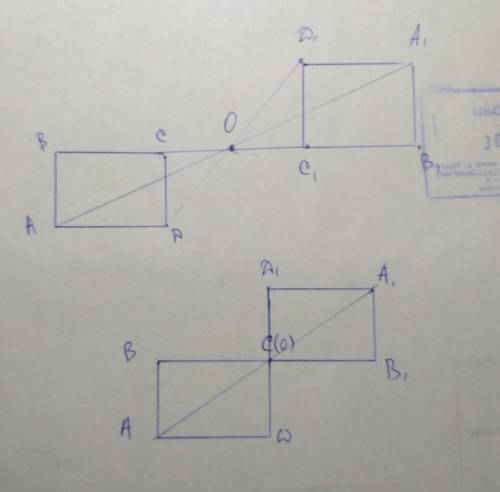 Хелп дан прямоугольник авсd. построить фигуру, симметричную данному прямоугольник относительно центр
