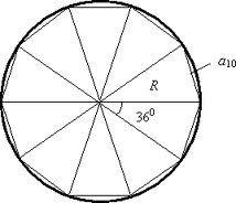 Найдите сторону правильного десятиугольника, вписанного в окружность с радиусом 5м.