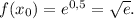 f(x_0)=e^{0,5}=\sqrt{e}.