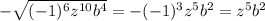 -\sqrt{(-1)^6z^{10}b^4} = -(-1)^3z^5b^2 = z^5b^2