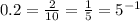 0.2=\frac{2}{10}=\frac{1}{5}=5^{-1}