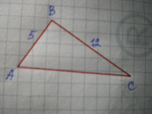 Втреугольнике abc угол b равен 90 градусов, ab - 5 см, bc- 12 см, найти расстояние от точки a до пря
