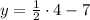 y=\frac{1}{2}\cdot4-7 