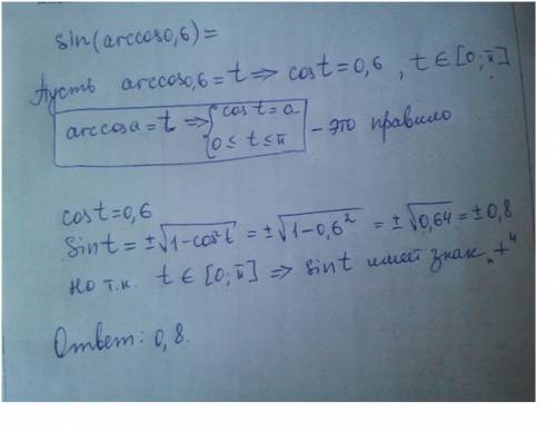 Sin(arccos 0,6) можно с маленьким объяснением))