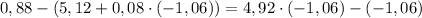 0,88-(5,12+0,08\cdot(-1,06))=4,92\cdot(-1,06)-(-1,06)