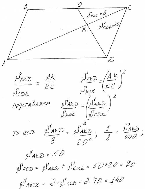 Вершина d параллелограмма abcd соединена с точкой o на стороне вс . отрезок do пересекает диоганаль 