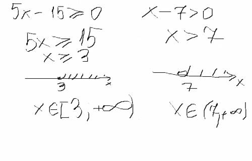 Решите систему неравенств{5x-15> =0: x-7> 0