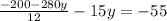 \frac{-200-280y}{12}-15y=-55