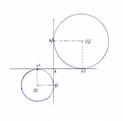 Радиусы двух кругов равны 2 см. и 4 см., и общие внутренние касательные взаимно перпендикулярны. най