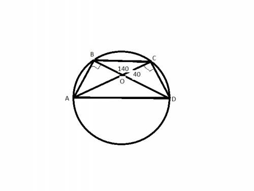 Трапеция abcd с основаниями ad и bc вписана в окружность с диаметром ad. найти углы трапеции, если е