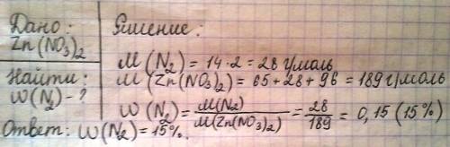 Массовая доля азота в нитрате цинка равна распишите , )