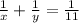 \frac{1}{x}+\frac{1}{y}=\frac{1}{11}