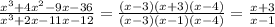 \frac{x^3+4x^2-9x-36}{x^3+2x-11x-12}=\frac{(x-3)(x+3)(x-4)}{(x-3)(x-1)(x-4)}=\frac{x+3}{x-1}