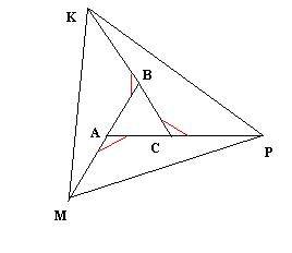 Стороны равностороннего треугольника abc продлены на отрезки am, cp и bk так, что ma/ab=pc/ac=bk/bc=