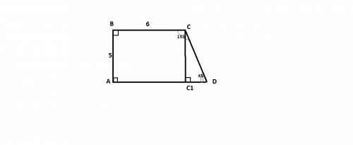 Впрямоугольнай трапеции abcd вс пралельно ад, ав перпендикулярна ад ав=5см вс=6см уголвсд=135 найдит