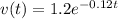 v(t)=1.2e^{-0.12t}