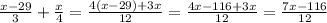 \frac{x-29}{3}+\frac{x}{4}=\frac{4(x-29)+3x}{12}=\frac{4x-116+3x}{12}=\frac{7x-116}{12}