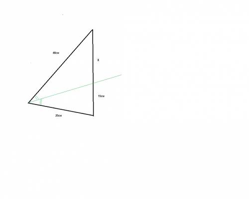 Втреугольнике со сторонами 25 см и 40 см проведена биссектриса между этими сторонами. она делит трет