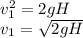 v_1^2=2gH\\ v_1=\sqrt{2gH}