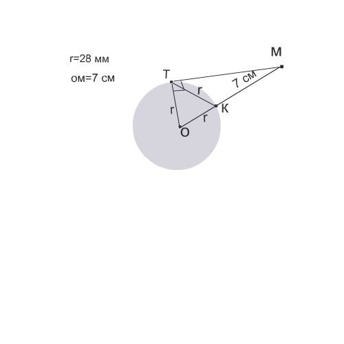 При линейки и циркуля проведите касательные из точки m к окуржности с радиусом 28 мм если ом= 7 см