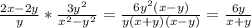 \frac{2x-2y}{y}*\frac{3y^2}{x^2-y^2}=\frac{6y^2(x-y)}{y(x+y)(x-y)}=\frac{6y}{x+y}