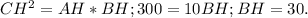 CH ^{2}=AH*BH; 300=10BH; BH=30. 