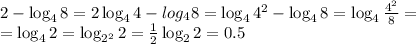 2-\log_48 = 2\log_44 - log_48 = \log_44^2-\log_48 = \log_4\frac{4^2}{8}=\\=\log_42=\log_{2^2}2 = \frac{1}{2}\log_22 = 0.5