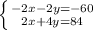  \left \{ {{-2x-2y=-60} \atop {2x+4y=84}} \right. 