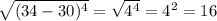 \sqrt{(34-30)^{4}}=\sqrt{4^{4}}=4^{2}=16