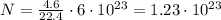 N=\frac{4.6}{22.4}\cdot6\cdot10^{23}=1.23\cdot10^{23}