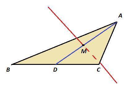 Точка м принадлежит медиане ad треугольника abc.можно ли провести через точку м прямую,которая не пе