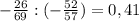 -\frac{26}{69} : (-\frac{52}{57} )=0,41