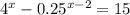 4^{x}-0.25^{x-2}=15