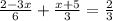 \frac{2-3x}{6}+ \frac{x+5}{3}= \frac{2}{3}