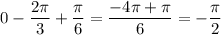 \displaystyle 0- \frac{2 \pi }{3}+ \frac{ \pi }{6}= \frac{-4 \pi + \pi }{6}= -\frac{ \pi }{2} 