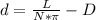 d = \frac{L}{N * \pi} - D