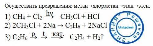 Осуществить превращения: метан→хлорметан→этан→этен.