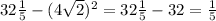 32 \frac{1}{5} -(4 \sqrt{2} ) ^{2} =32 \frac{1}{5} -32= \frac{1}{5}