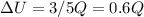 \Delta U=3/5Q=0.6Q