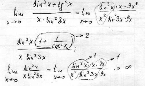 Вычислить предел не используя правило лопиталя lim (1-cos2x+tgx*tgx)/(x*sin3x*sin3x) x-> 0
