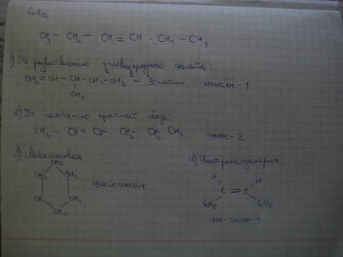 Для вещества гексена с6н12 записать 4 изомера, используя возможные виды изомирии.дать им названия