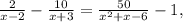 \frac{2}{x-2}-\frac{10}{x+3}=\frac{50}{x^2+x-6}-1,