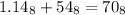 1. 14_{8}+54_{8}=70_{8}