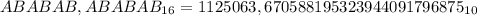 ABABAB,ABABAB_{16} = 1125063,670588195323944091796875_{10}