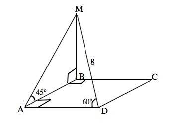 Нужно до завтра прямая mb перпендикулярна (abcd) , где abcd - прямоугольник. угол mab=45 градусов, у