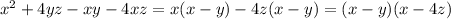 x^{2}+4yz-xy-4xz= x(x-y) -4z (x-y) = (x-y)(x-4z)