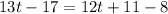 13t-17=12t+11-8