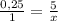 \frac{0,25}{1}=\frac{5}{x}