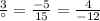 \frac{3}{а}=\frac{-5}{15}=\frac{4}{-12}