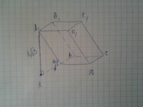 Высота наклонной призмы равна 4корня и 3см.найдите боковое ребро призмы,если оно образует с плоскост